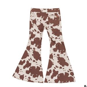 Rock & Roll Cowgirl Girls' Beige and White Cow Print Flare Leg Jeans size 12
